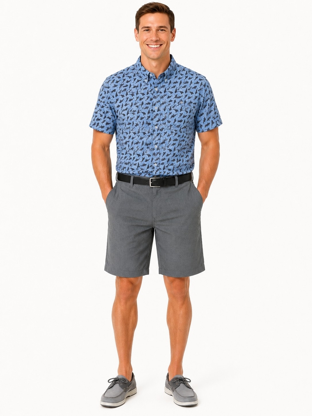 Men's Flat-Front Shorts in Heather Gray — Classic Tailored Fit SIZE 38 NWT